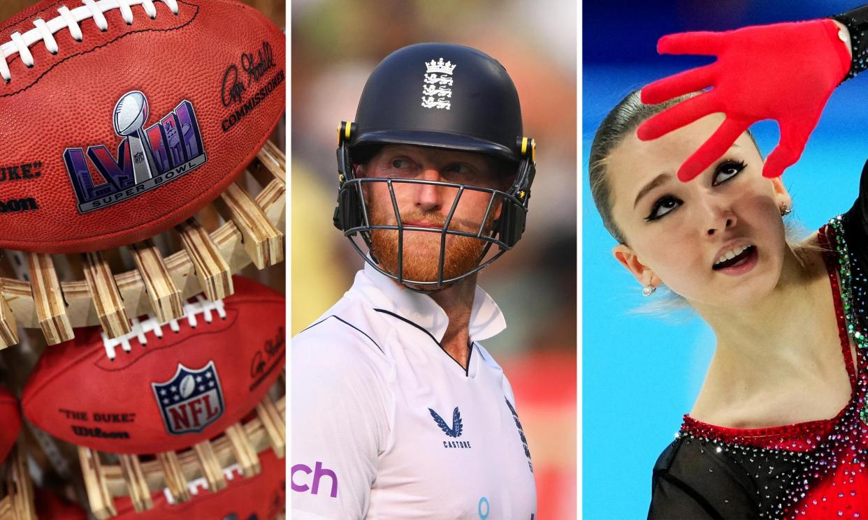 <span>(From left to right) American footballs, Ben Stokes, Kamila Valieva.</span><span>Composite: Getty, Reuters</span>
