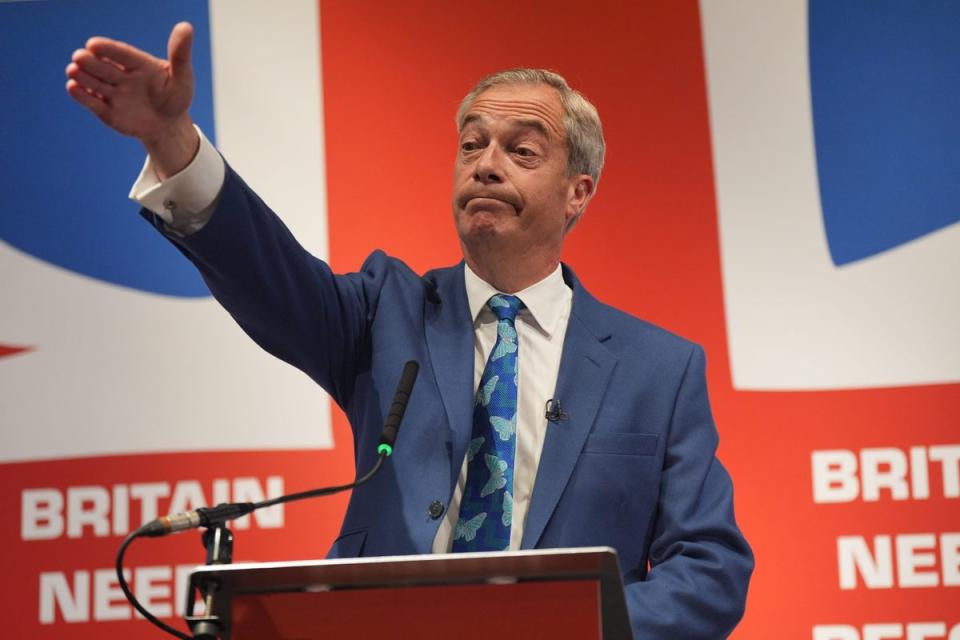 Nigel Farage during a press conference to announce he will become the new leader of Reform UK and that he will stand as the parliamentary candidate for Clacton, Essex (PA Wire)