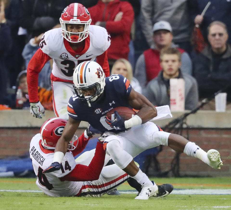 Auburn wide receiver Darius Slayton averaged 22.2 yards per catch in 2017. (AP)