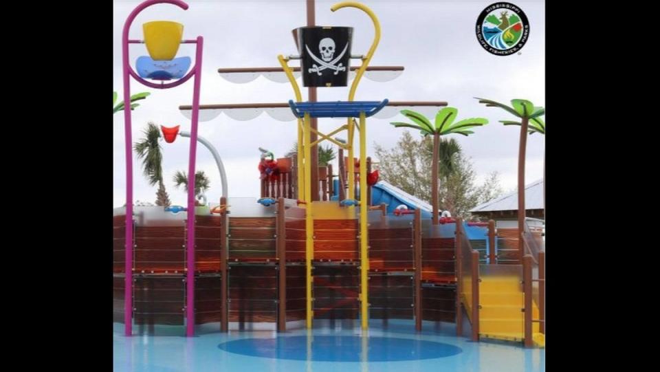 A 20 foot climbing tower pirate ship and two tipping buckets are some of the cool new attractions at the waterpark at Buccaneer State Park in Waveland. Mississippi State Parks