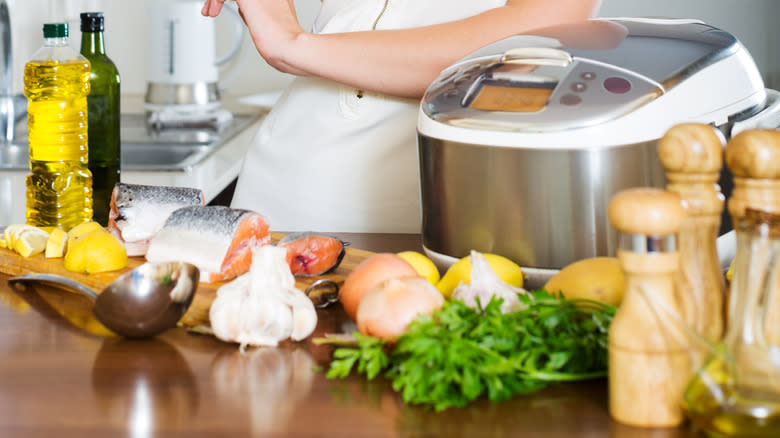 ingredients and modern slow cooker