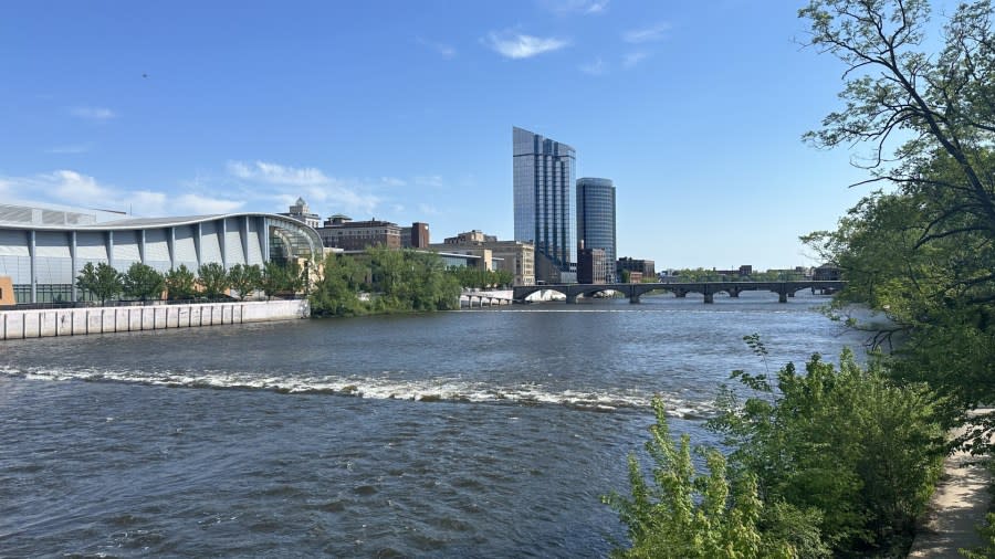 The Grand River in downtown Grand Rapids on May 12, 2024.