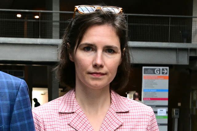 <p>TIZIANA FABI/AFP via Getty </p> Amanda Knox arrives at the courthouse in Florence, Italy on June 5 before a hearing in a slander case