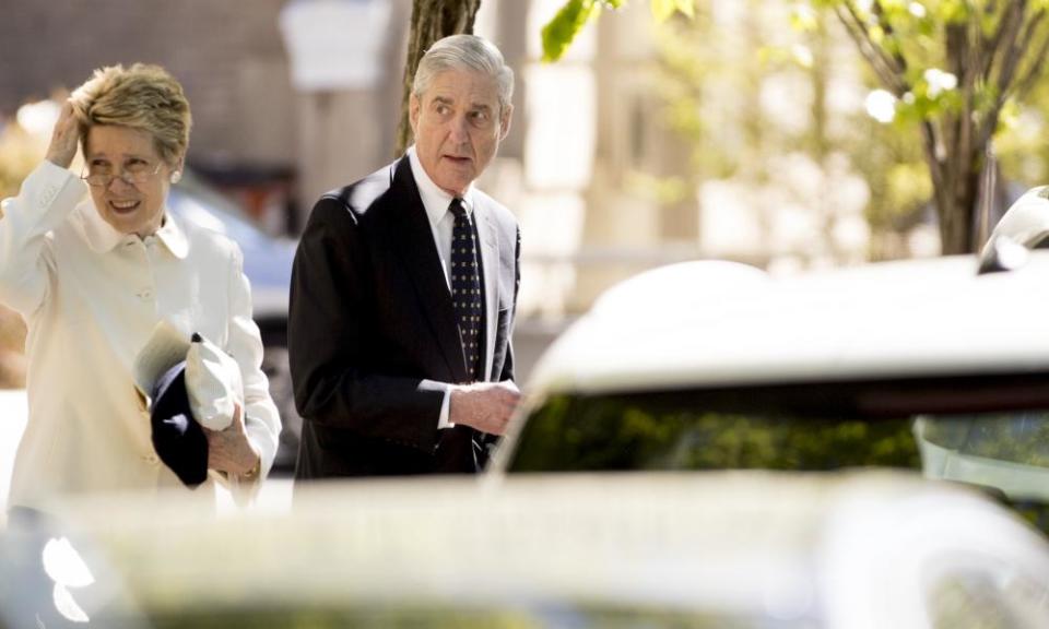 Special counsel Robert Mueller and his wife Ann Cabell Standish leave St John’s Episcopal Church in Washington.