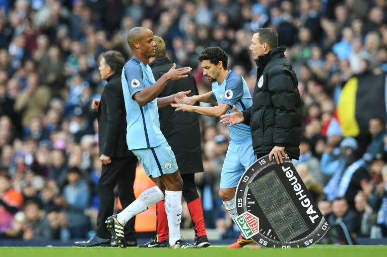 In good news for Manchester City, Vincent Kompany (L) was able to train despite coming off at half-time against Manchester United mid-week complaining of tiredness