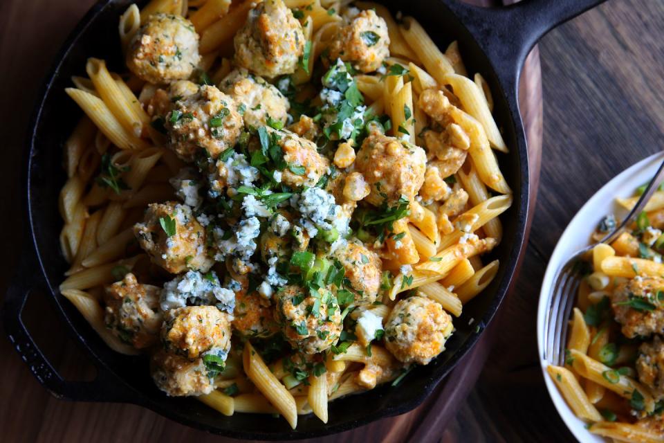 Buffalo Chicken Meatballs with Penne