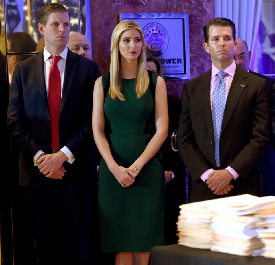 From left: Eric, Ivanka and Donald Trump Jr. | TIMOTHY A. CLARY/AFP/Getty