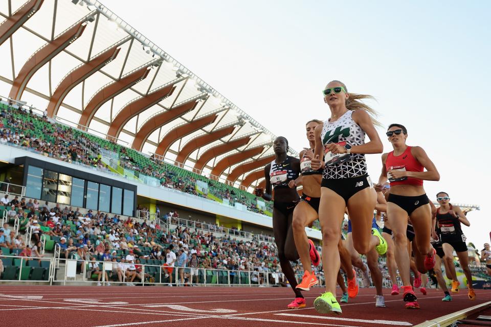 Addy Wiley leads the pack as she competes in the Women's 1500m during the 2023 USATF Outdoor Championships at Hayward Field on July 6, 2023 in Eugene, Oregon.