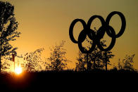 LONDON, ENGLAND - JULY 22: A general view of the Olympic rings during previews ahead of the London Olympic Games at Olympic Park on July 22, 2012 in London, England. (Photo by Clive Rose/Getty Images)