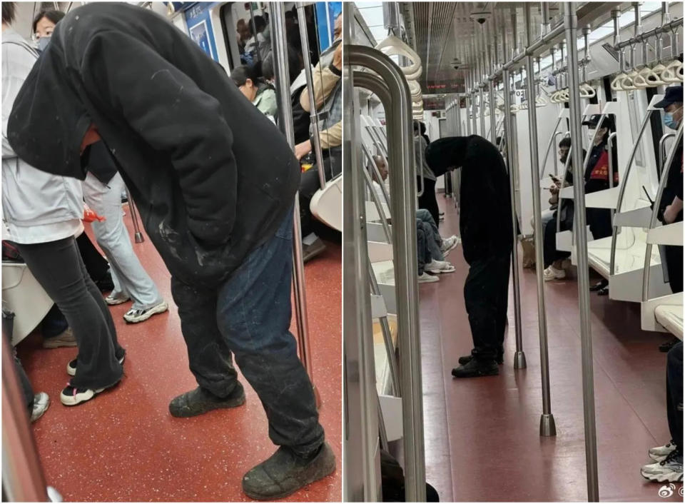 <strong>西安地鐵出現一名「黑衣怪客」（圖／翻攝微博）</strong>