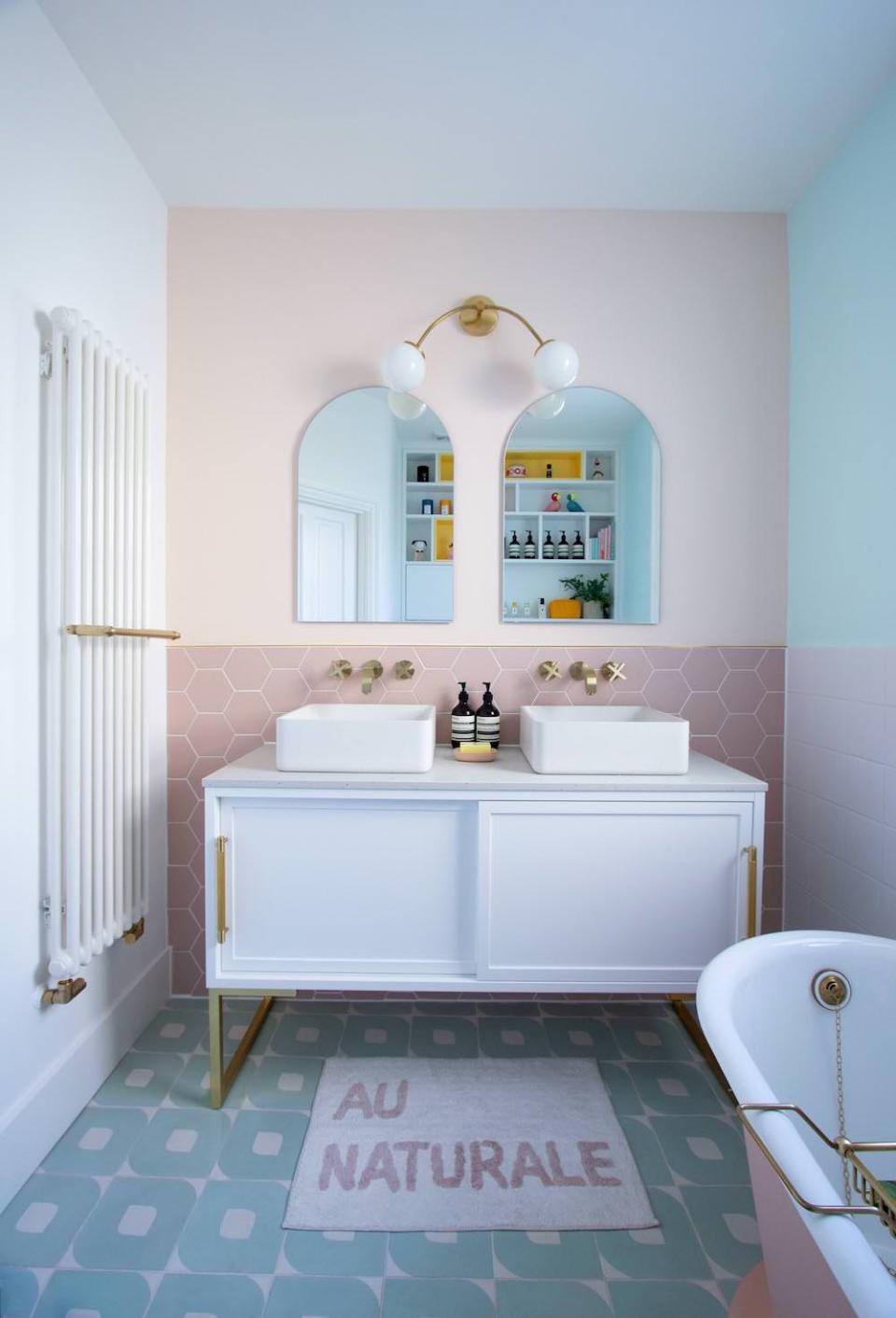 pink and blue modern bathroom