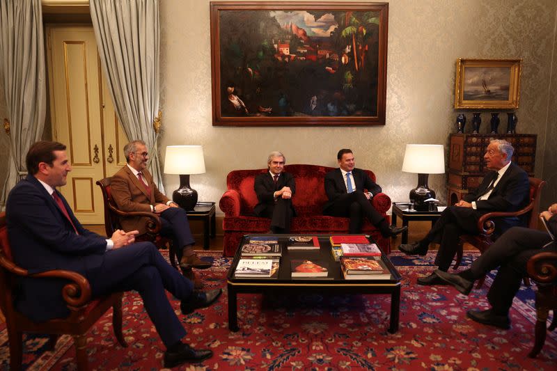 Portugal President Marcelo Rebelo de Sousa receives Social Democratic Party (PSD) and Democratic Alliance (AD) leader Luis Montenegro in Belem Palace