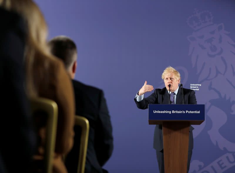 British Prime Minister Boris Johnson outlines his government's negotiating stance with the European Union after Brexit, in London