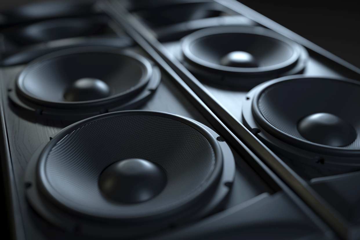 Closeup of stereo speakers