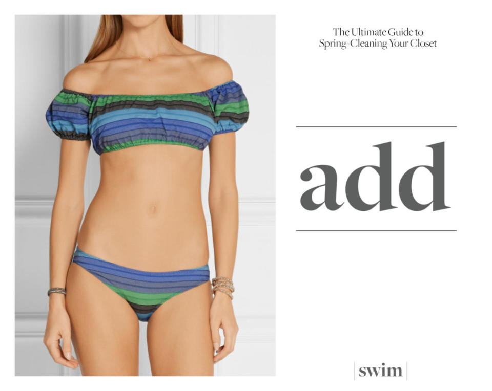 <p>If you splash out on any swimwear this spring, make it the Lisa Marie Fernandez “Leandre” off-the-shoulder bikini. Not only is it a super cute shape (off-the-shoulder is <i>the</i> silhouette of the season), but it offers more sun protection than most two-pieces, and the top can easily double as a crop top for a night out dancing. </p><p>Lisa Marie Fernandez Leandre Off-the-Shoulder Bikini, $400,<a href="https://www.net-a-porter.com/us/en/product/651900/Lisa_Marie_Fernandez/leandra-off-the-shoulder-striped-stretch-cotton-blend-bikini" rel="nofollow noopener" target="_blank" data-ylk="slk:Net-a-Porter;elm:context_link;itc:0;sec:content-canvas" class="link "> Net-a-Porter</a></p>