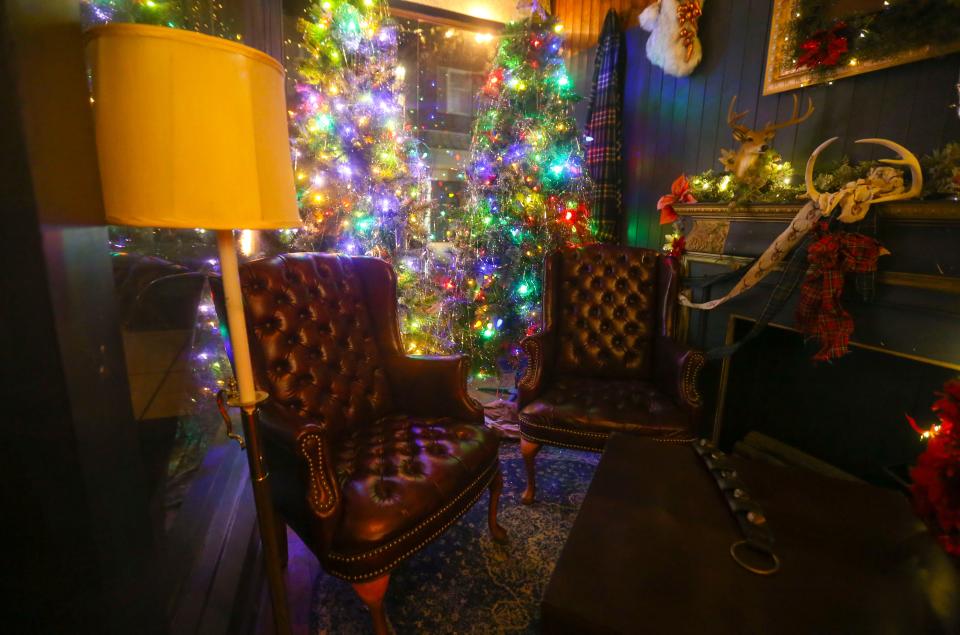 A comfy, winterly nook in the Blitzen 'pop up' bar at 220 W. Ninth Street, open Wednesdays-Saturdays through Dec. 23, 2023.