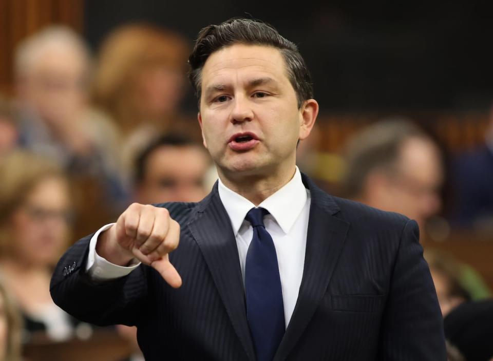 Conservative Leader Pierre Poilievre rises during question period in the House of Commons on Parliament Hill in Ottawa on Wednesday, June 12, 2024.