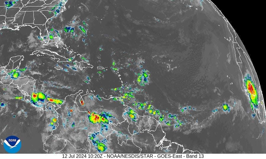 Tropical conditions across the Atlantic basin 6 a.m. July 12, 2024.