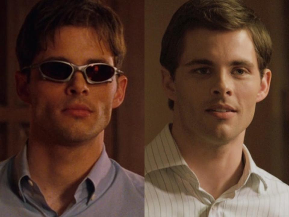 On the left: James Marsden as Scott Summers/Cyclops in "X2." On the right: Marsden as Richard White in "Superman Returns."