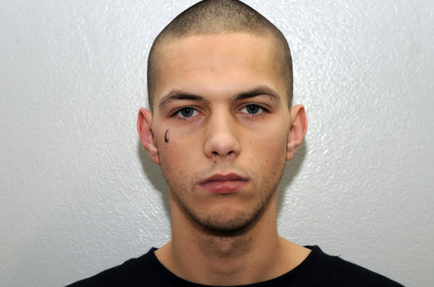 Kiaran Stapleton, 21, with a teardrop tattoo on his face. He was found guilty of murdering Indian student Anuj Bidve, 23, at point blank range in Manchester, Britain last year (Rex Features)