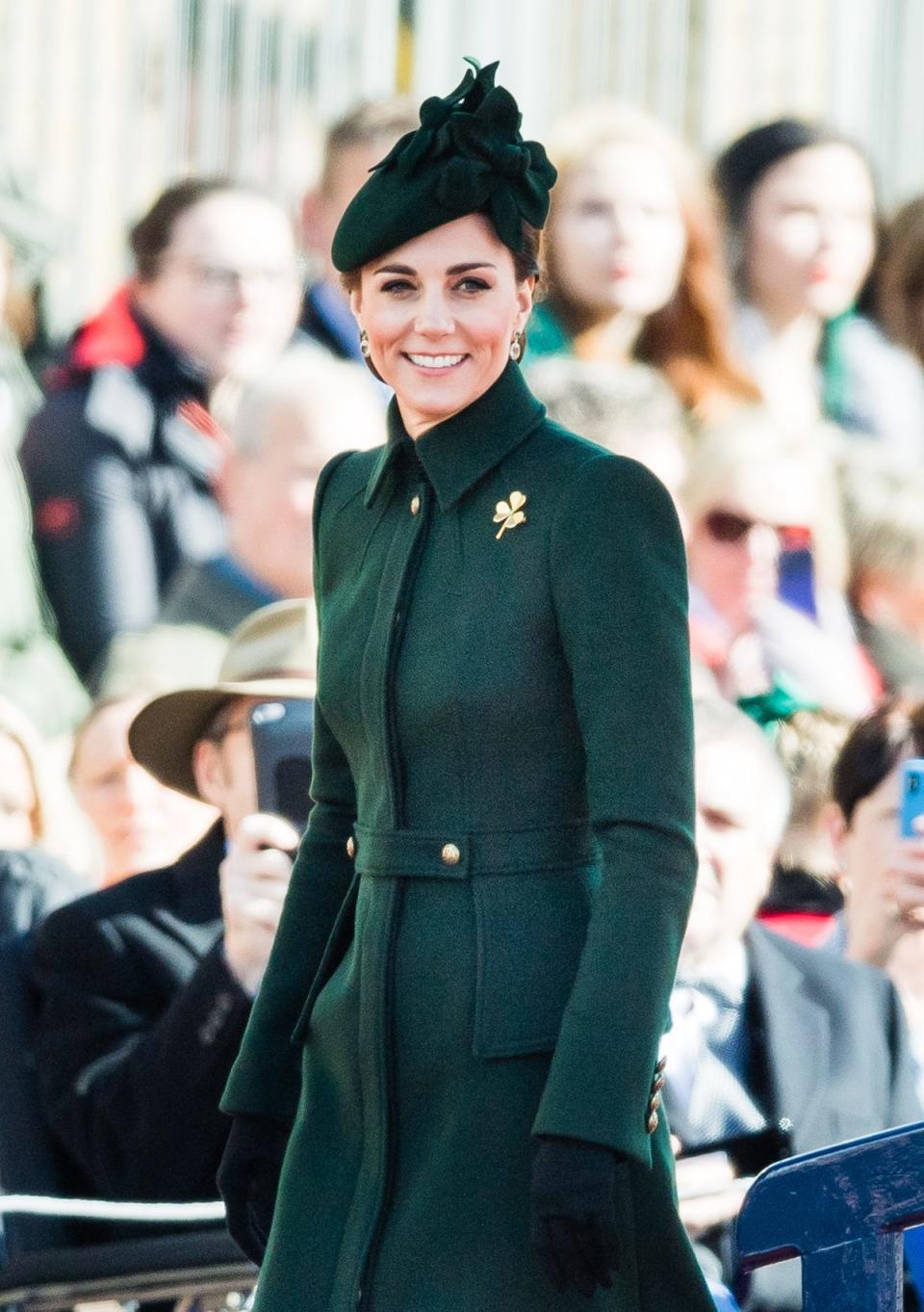 Kate Middleton wearing a green coat on St Patrick's Day in 2019