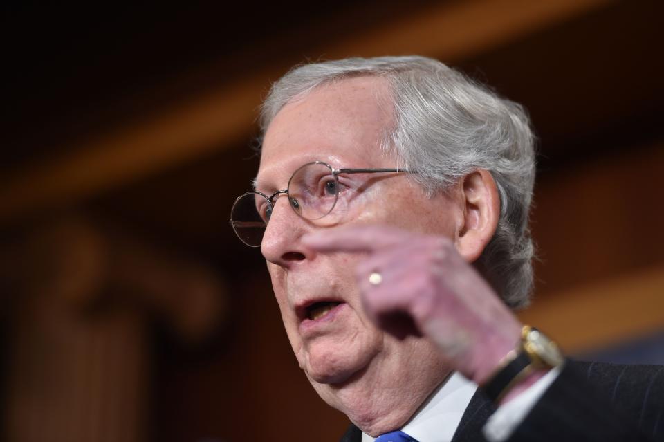 US Senate Majority Leader Mitch McConnell (R-KY) holds a media availability on November 7,2018 on Capitol Hill in Washington,DC.