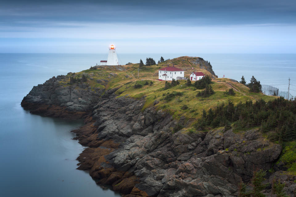 A lighthouse overlooking a bay in New Brunswick.