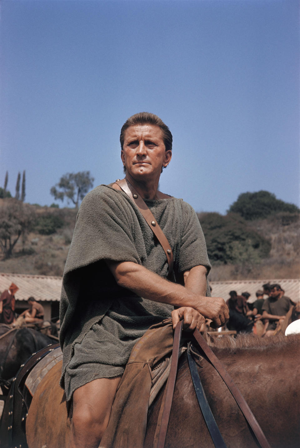 1960:  Actor Kirk Douglas on the set of the 1960 film "Spartacus".  (Photo by Richard C. Miller/Donaldson Collection/Getty Images)