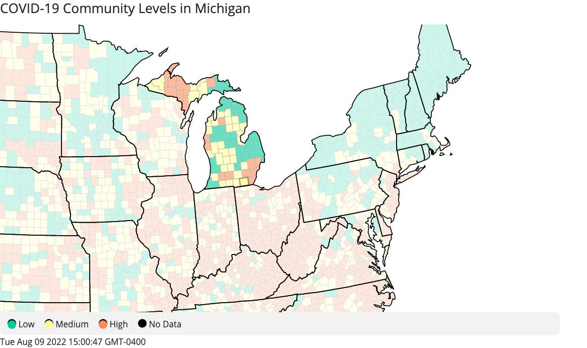 Lenawee County has moved back into the medium COVID-19 community level, according to the Centers for Disease Control and Prevention. Counties in the low level are in green, medium are in yellow, and high are in orange.