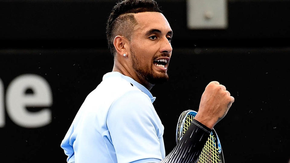 Nick Kyrgios celebrates. (Photo by Bradley Kanaris/Getty Images)