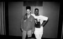 <p>Rappers Christopher Reid and Christopher Martin of Kid 'n Play pose backstage at one of their concerts in Chicago in 1989. That same year, the group released one of their most popular tracks, "Rollin With Kid 'n Play."</p>