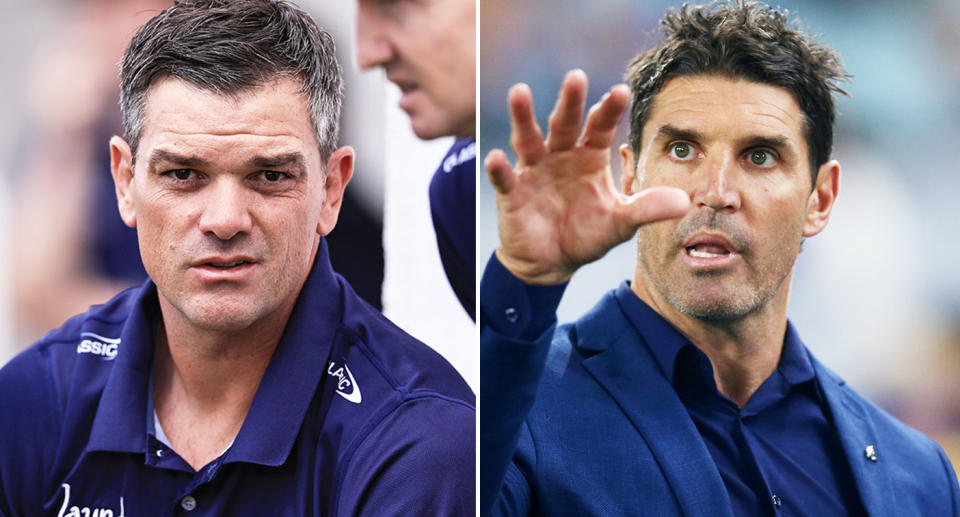 On the left is Cameron Ciraldo and former Canterbury coach Trent Barrett on the right.