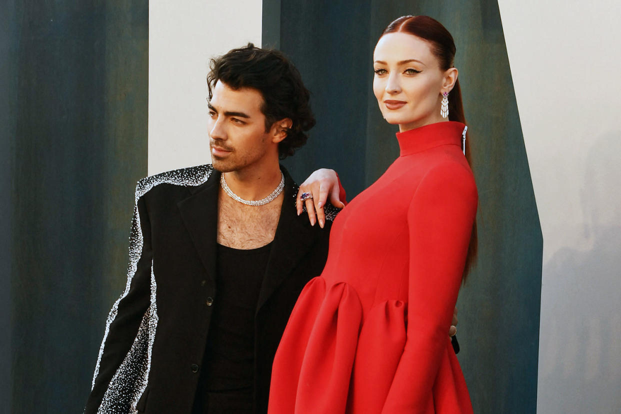 Joe Jonas and Sophie Turner at the Vanity Fair Oscar Party in Beverly Hills, Calif., in 2022. (Patrick T. Fallon / AFP via Getty Images file)