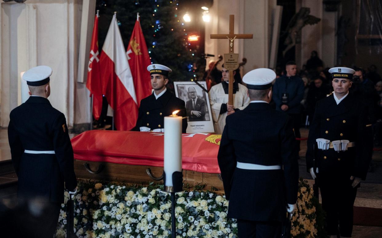 The coffin of Pawel Adamowicz, Gdansk mayor who died after being stabbed at a charity event - REUTERS