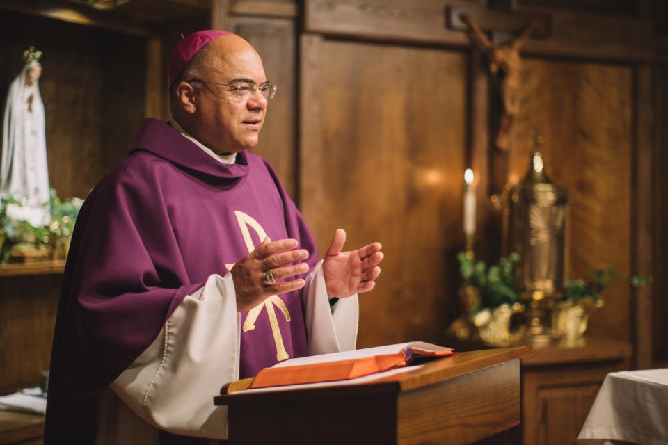 Bishop Shelton Fabre of the Diocese of Houma-Thibodaux delivers a sermon.