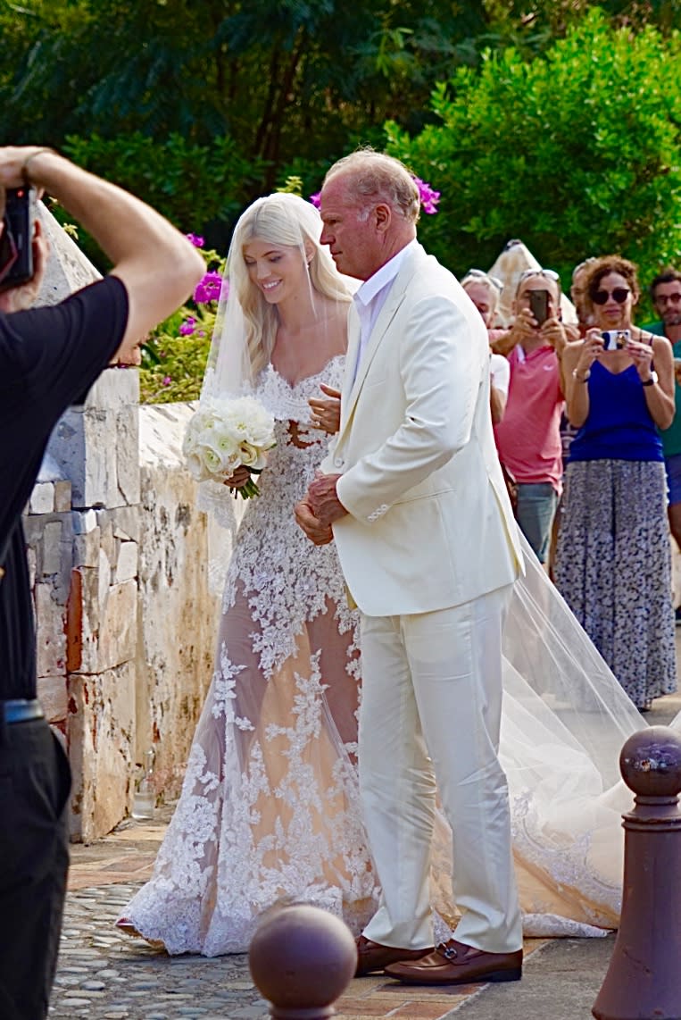 Devon Windsor arrives to her wedding at the church in St Barts.