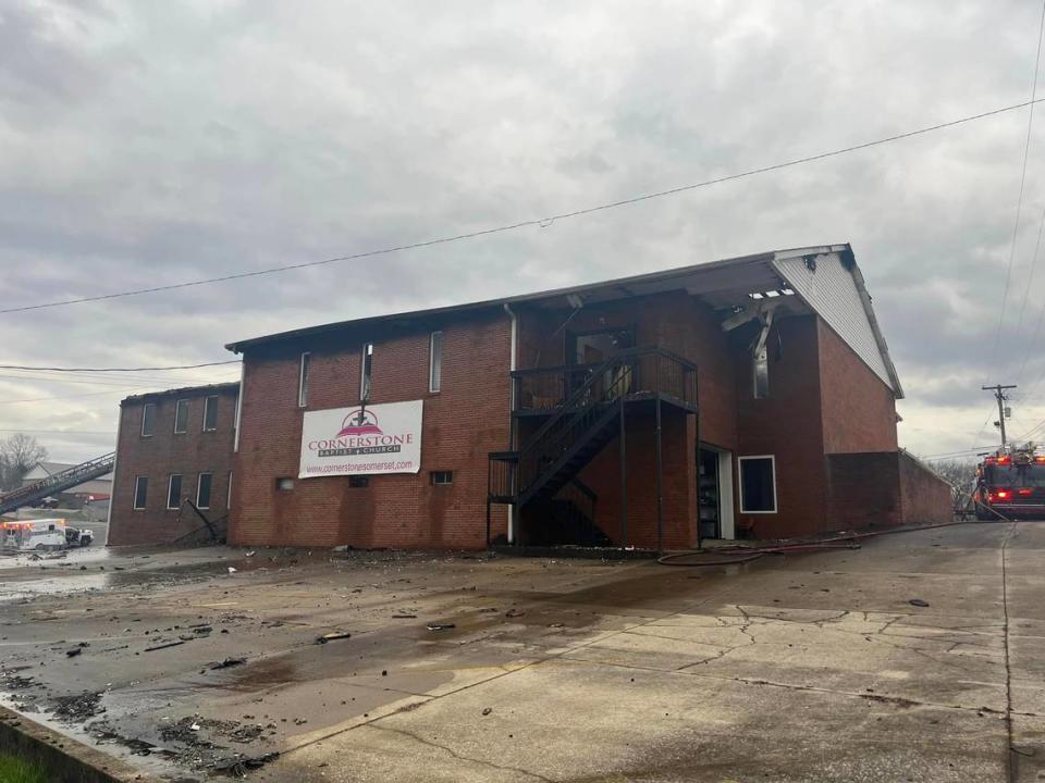 Cornerstone Baptist Church in Somerset was heavily damaged by a fire.