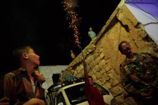 A young Syrian boy sets off a firework during an evening demonstration against the Syrian regime of Bashar al-Assad in Marae. Syria said its troops seized a rebel-held Aleppo district on Wednesday after storming it and "annihilating" most of the insurgents, as a long-threatened ground assault on the key city was launched