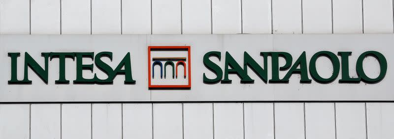 FILE PHOTO: Intesa San Paolo bank logo is seen at the headquater in Turin