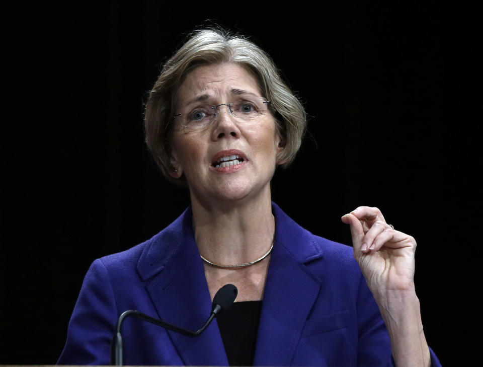 Democratic challenger Elizabeth Warren speaks during a debate with Republican Sen. Scott Brown in Springfield, Mass., Wednesday Oct. 10, 2012. (AP Photo/Elise Amendola)