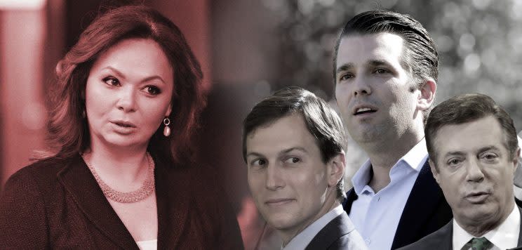 Russian lawyer Natalia Veselnitskaya, Jared Kushner, Donald Trump Jr. and Paul Manafort.