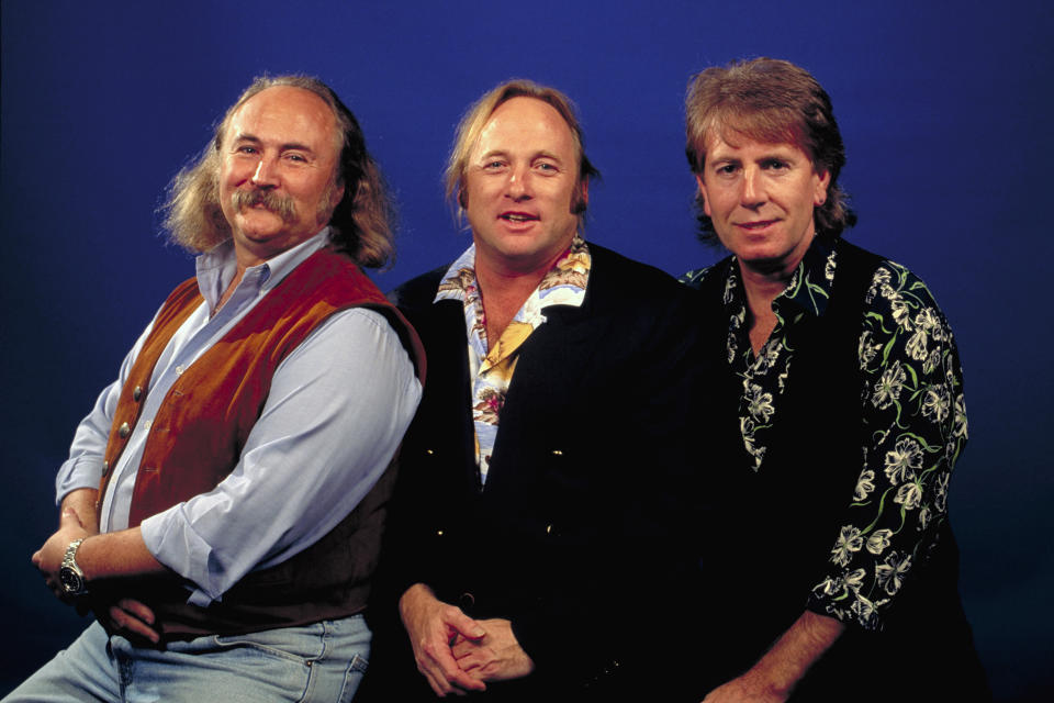 Crosby, Stills and Nash posing backstage at the Warfield Theater in San Francisco on November 23 1991 (L-R): David Crosby, Stephen Stills, Graham Nash. (Clayton Call / Redferns file)