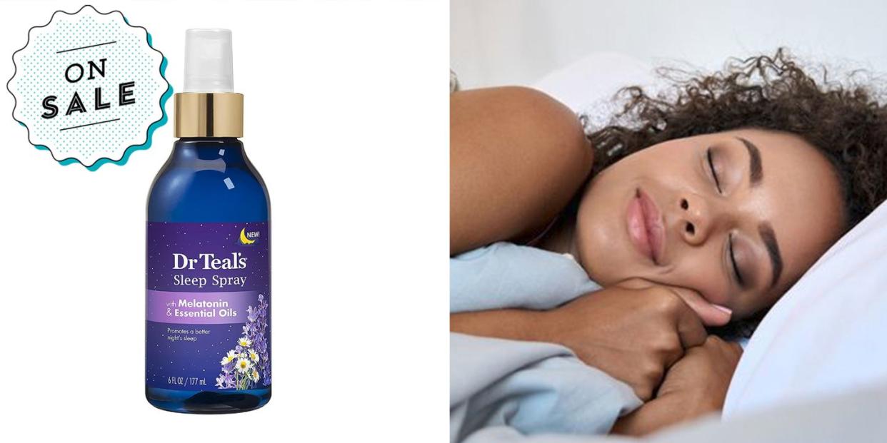 dr teals sleep spray and woman sleeping