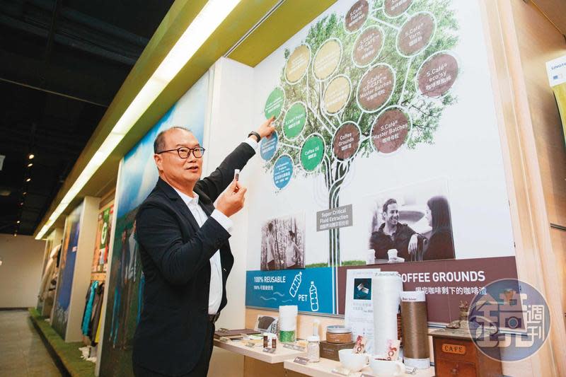 興采董座陳國欽一頭栽進咖啡的世界，努力研究咖啡渣商業應用的各種可能性。
