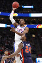 <p>David McCormack #33 of the Kansas Jayhawks goes up for a shot against Anfernee McLemore #24 of the Auburn Tigers during their game in the Second Round of the NCAA Basketball Tournament at Vivint Smart Home Arena on March 23, 2019 in Salt Lake City, Utah. (Photo by Patrick Smith/Getty Images) </p>