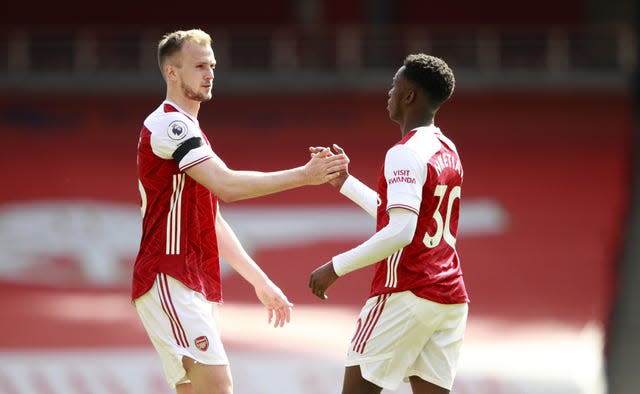 Eddie Nketiah (right) celebrates his goal