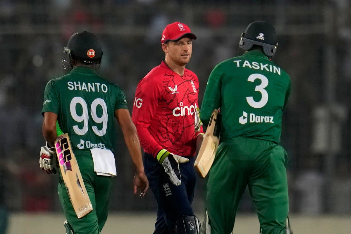 England captain Jos Buttler saw his side beaten by Bangladesh (Aijaz Rahi/AP). (AP)