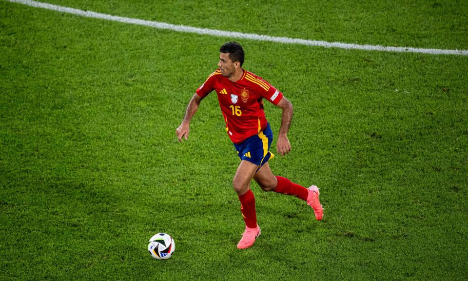 <span>Spain’s equaliser after going behind against Georgia gave Spain tranquility, said Rodri.</span><span>Photograph: Marvin Ibo Guengoer/GES Sportfoto/Getty Images</span>