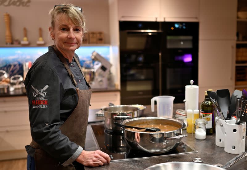 Bettina Seitz, owner of a culinary school, delivers high-class dinners to customers' motorhomes in Neumuenster