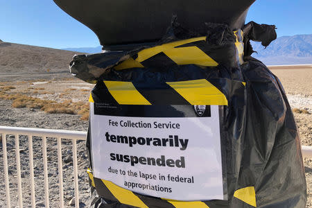 A National Park entrance fee collection service is temporarily suspended at Badwater Basin in Death Valley National Park, the lowest point in North America, during the partial U.S. government shutdown, in Death Valley, California, U.S., January 10, 2019. REUTERS/Jane Ross